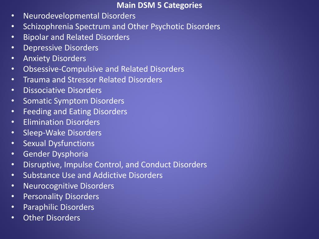 Main DSM 5 Categories.