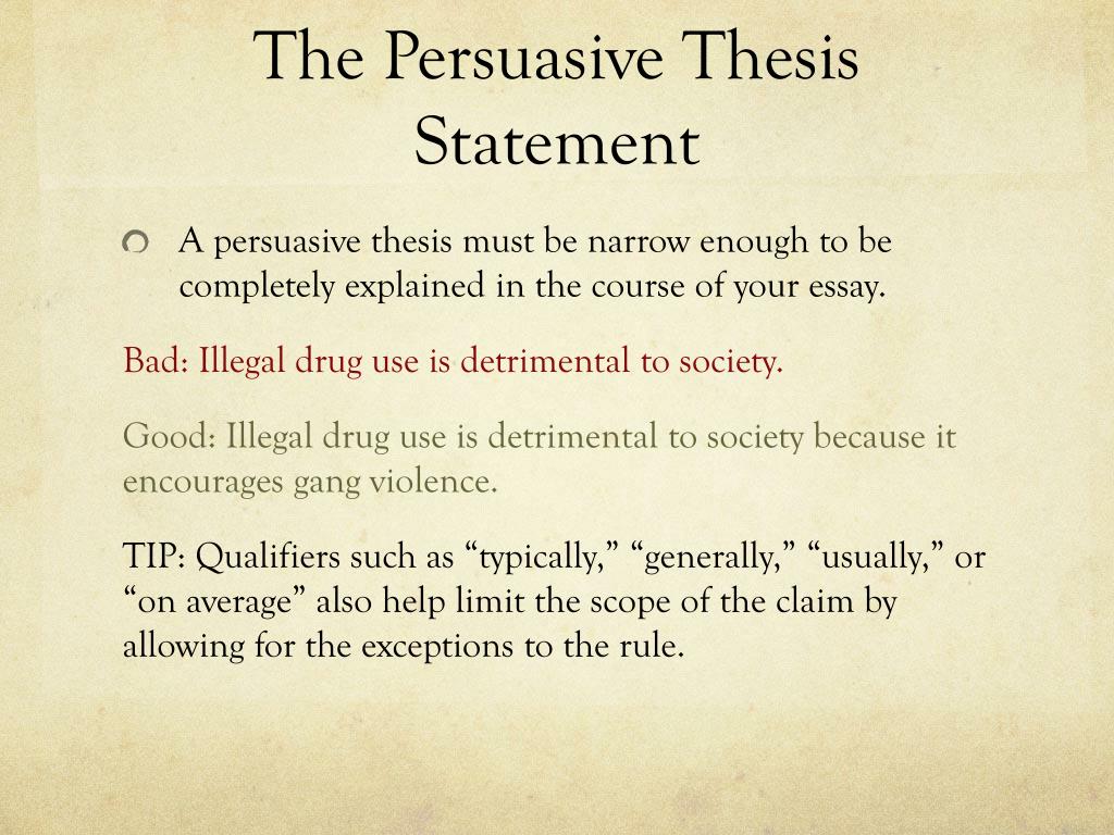 good thesis statement for persuasive essay