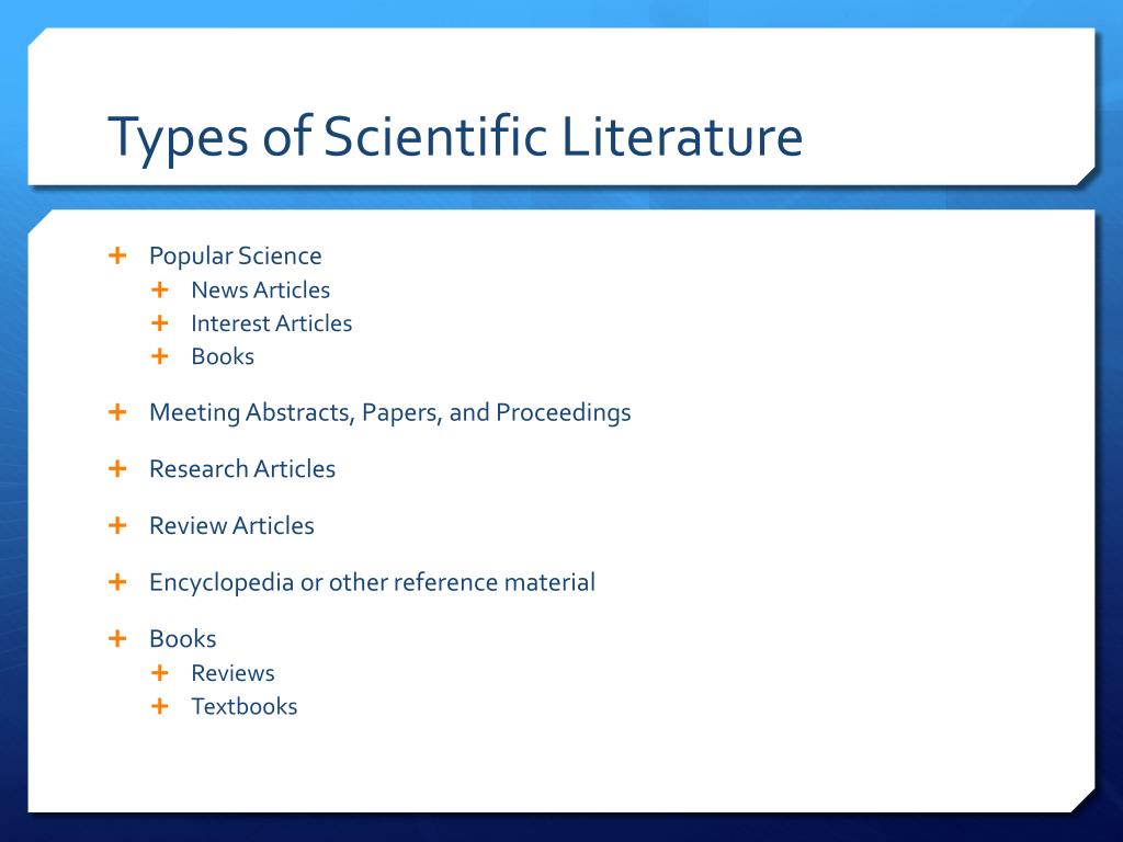 types of scientific literature