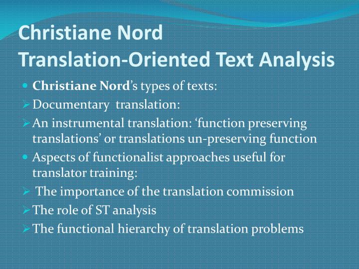 Text Analysis In Translation Christiane Nord – EMVQOE