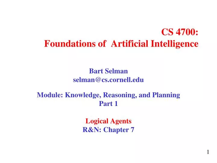 PPT CS 4700 Foundations of Artificial Intelligence PowerPoint
