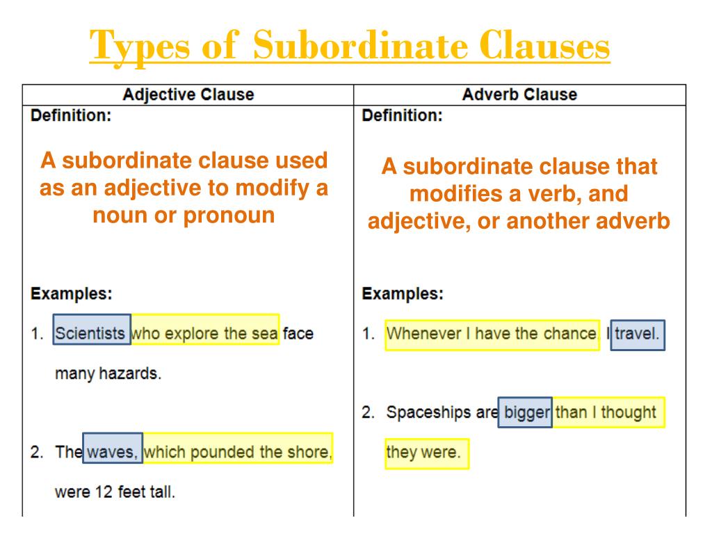 Noun Subordinate Clause Worksheet