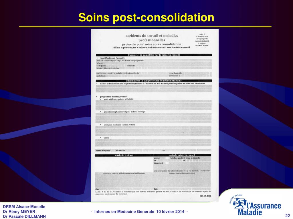 Soins post consolidation accident travail