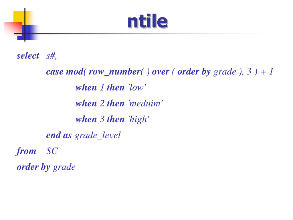 Ntile Example PPT - 第六章 SQL 数据分析 PowerPoint Presentation, free download - ID:2111183