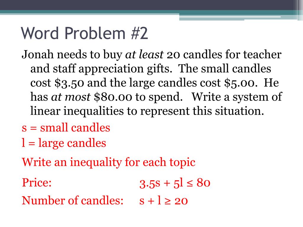 PPT - Systems of Linear Inequalities Word Problems PowerPoint