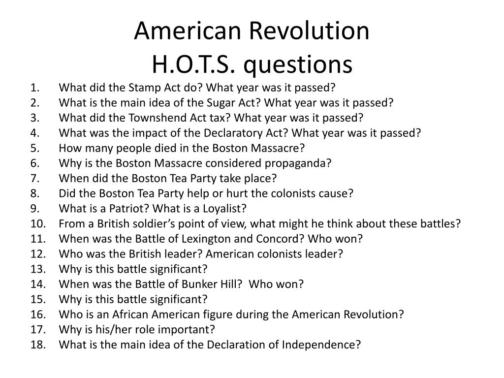 critical thinking questions about the american revolution