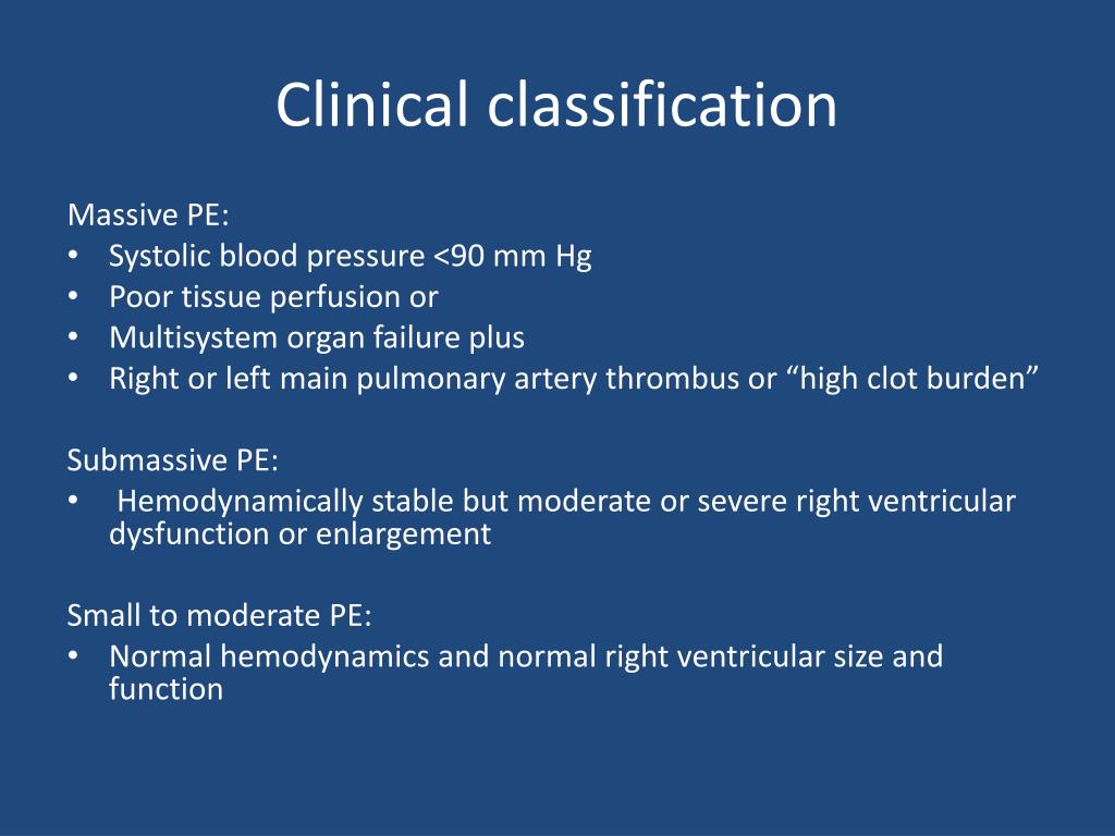 Classification Of Pulmonary Embolism