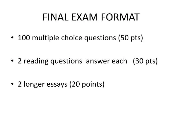 final exam format n.