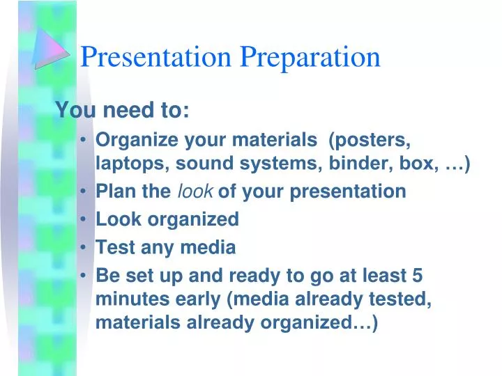 presentation preparation n.