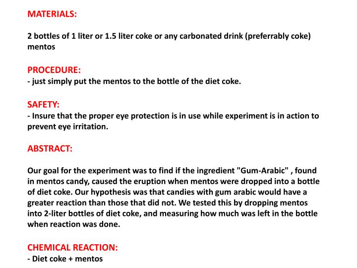 PPT DIET COKE PLUS MENTOS ERUPTION PowerPoint Presentation ID2140884