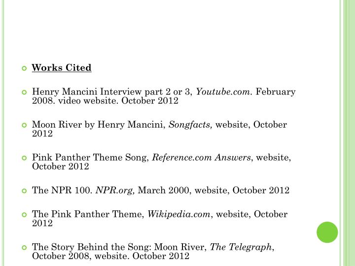 ppt henry mancini powerpoint presentation id 2140898 works cited song