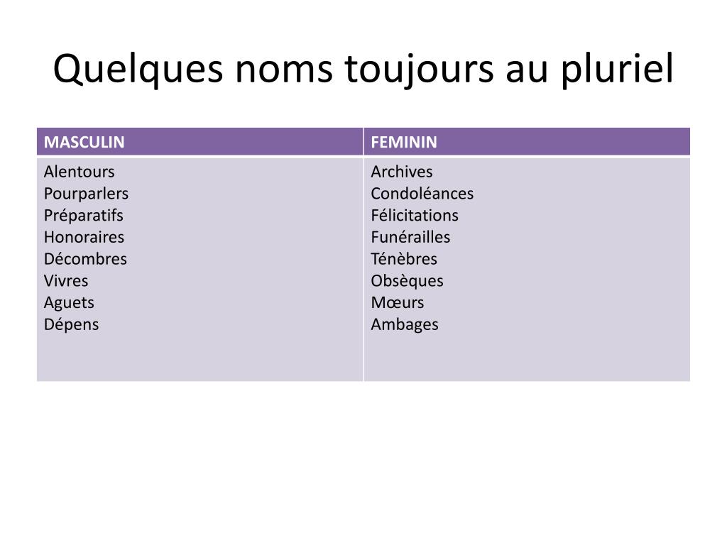 Nom Commun Toujours Au Pluriel Top 7 PPT - Le NOM PowerPoint Presentation, free download - ID:2142464