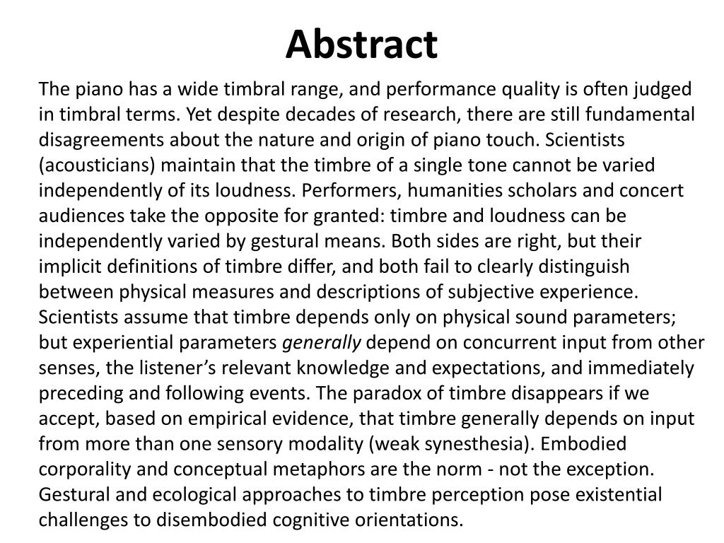 PPT Piano touch, timbre, ecological psychology, and crossmodal