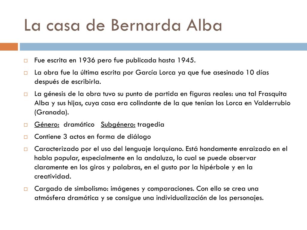 PPT - La casa de bernarda alba – Federico garcía Lorca PowerPoint  Presentation - ID:2144772