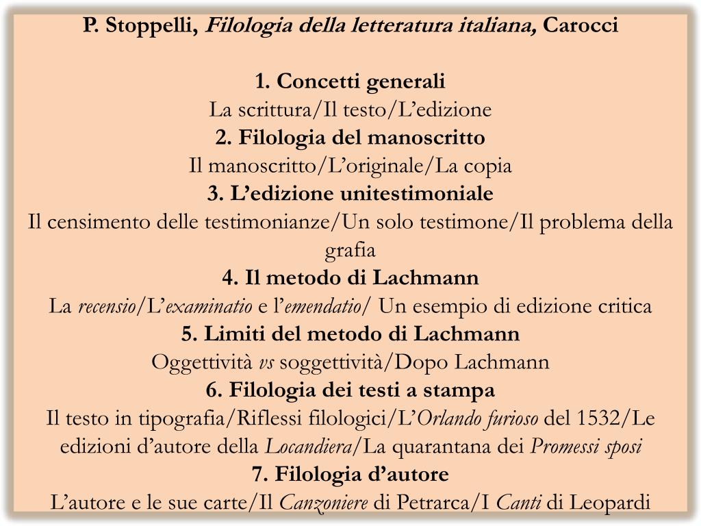 PPT - Filologia del manoscritto Filologia dei testi a stampa Filologia