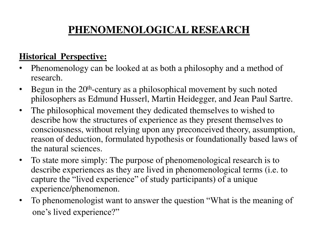research questions in phenomenology