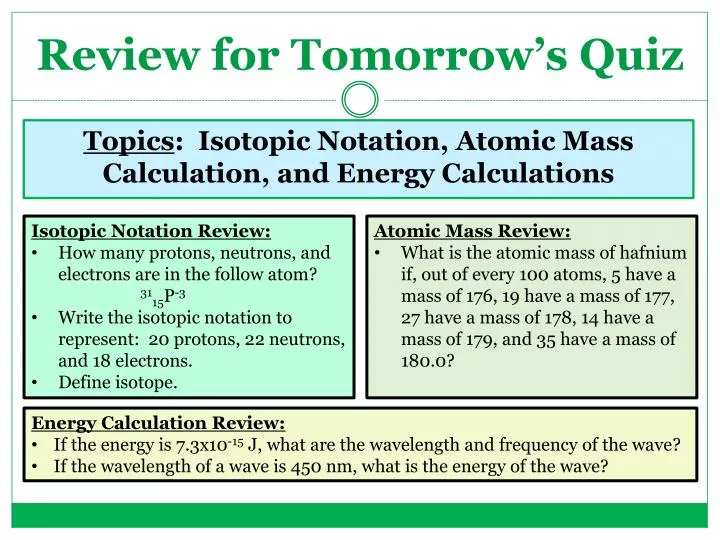 review for tomorrow s quiz n.