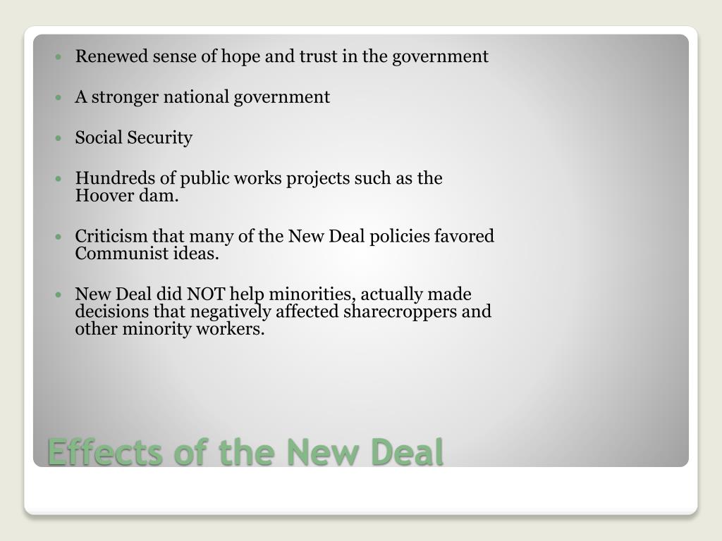 positive and negative effects of the new deal essay
