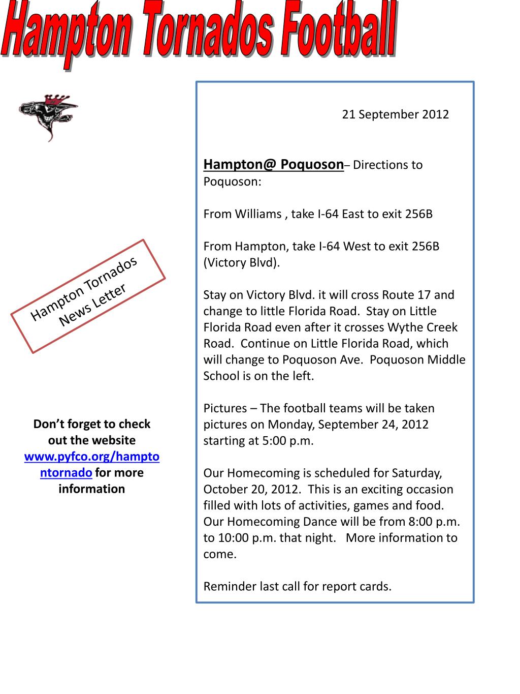 PPT 21 September 2012 Hampton Poquoson Directions to Poquoson