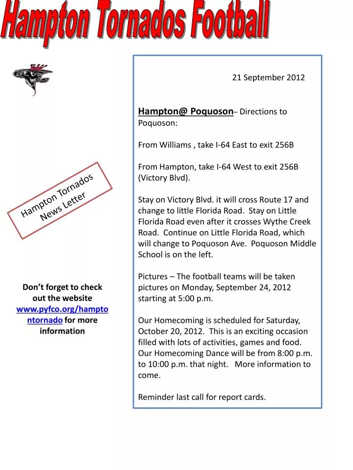PPT 21 September 2012 Hampton Poquoson Directions to Poquoson