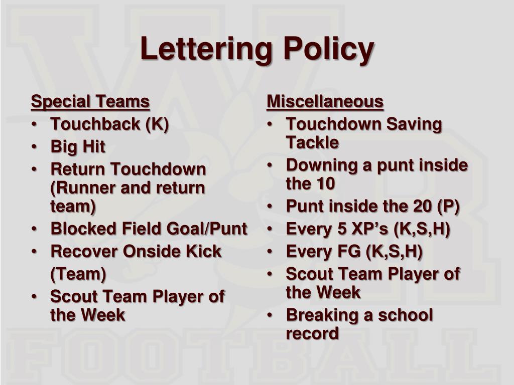 Team Permitting Lettering PPT - White River Football Lettering Policy and Decal System PowerPoint ...