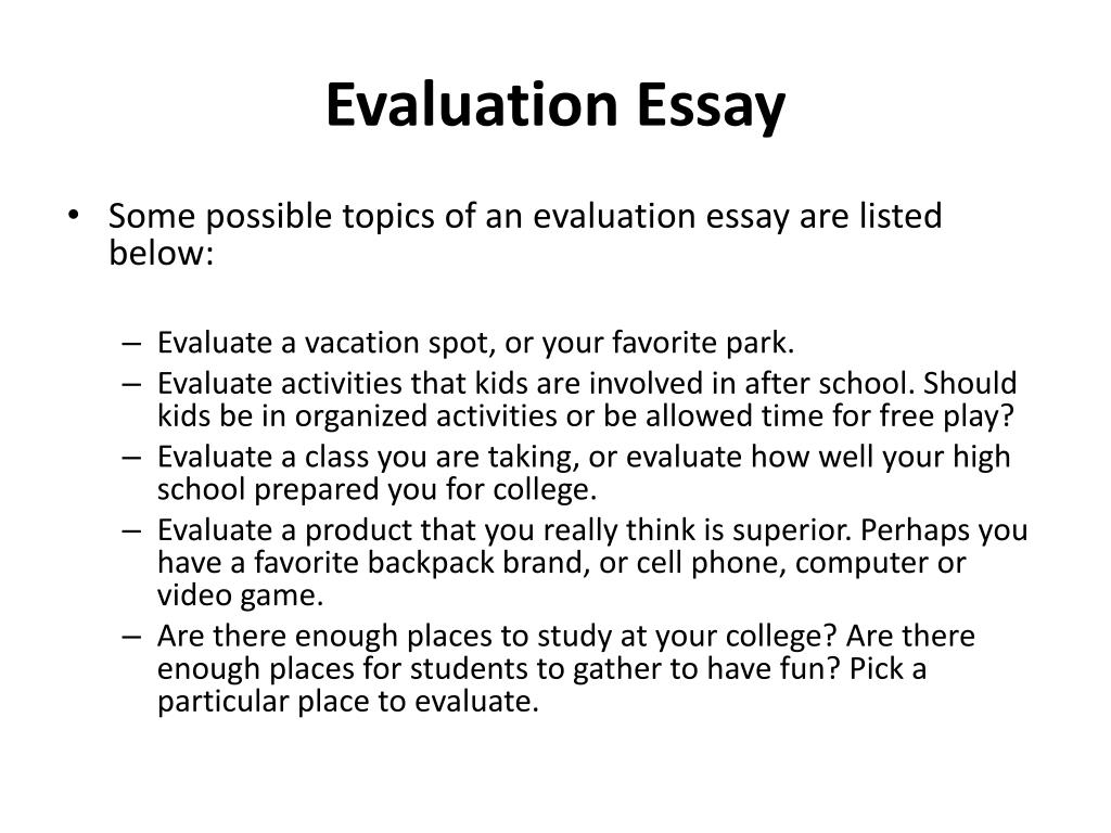 what is the meaning of evaluation essay