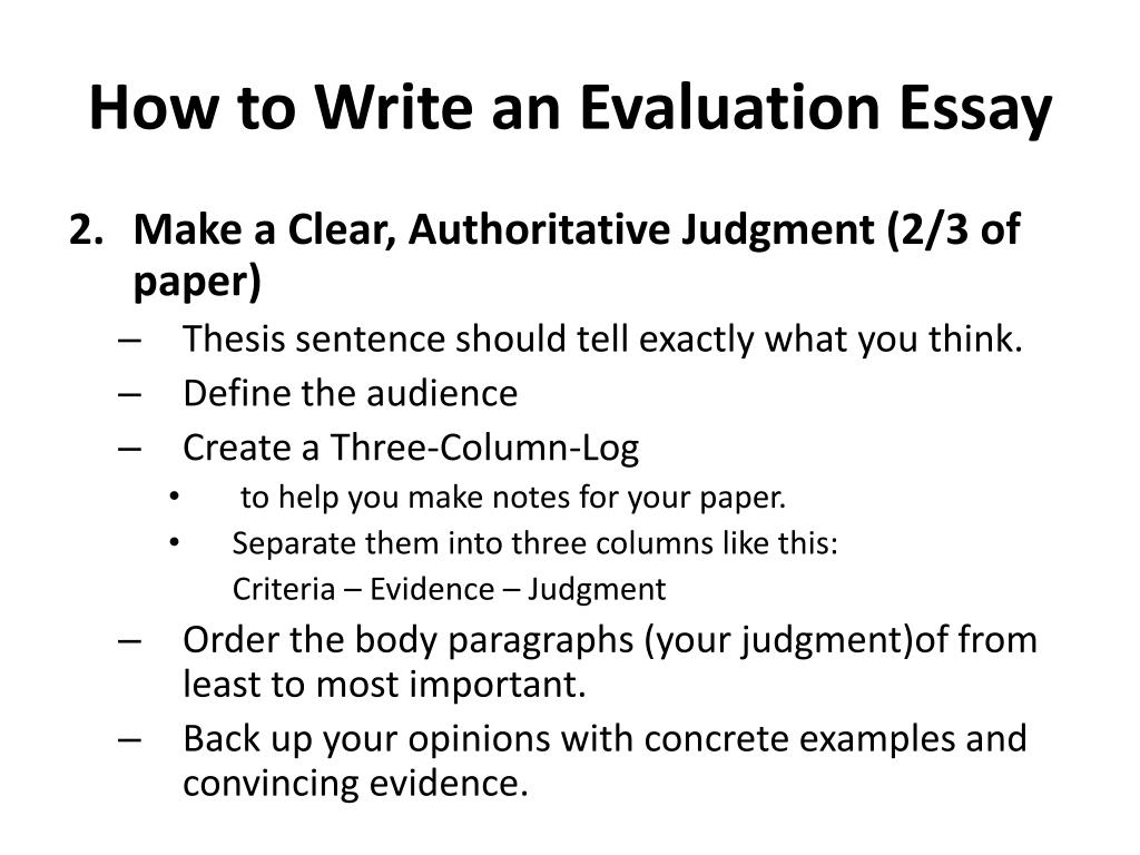 PPT - Evaluation Essay PowerPoint Presentation, free download - ID