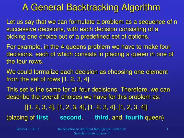 PPT - A General Backtracking Algorithm PowerPoint Presentation, free ...