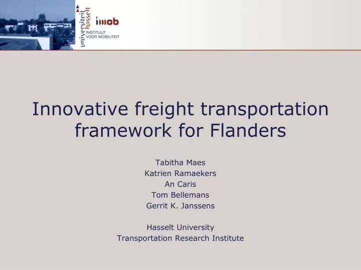 innovative freight transportation framework for flanders n.