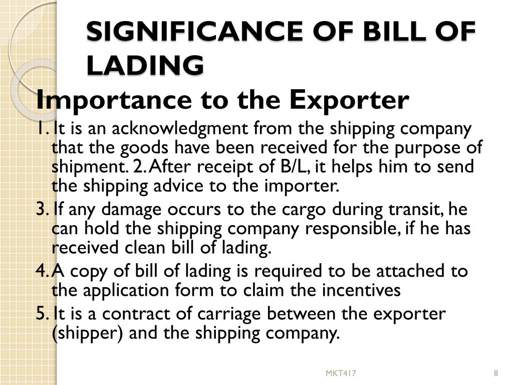 Ppt V Bill Of Lading Powerpoint Presentation Free Download Id2164488 4049