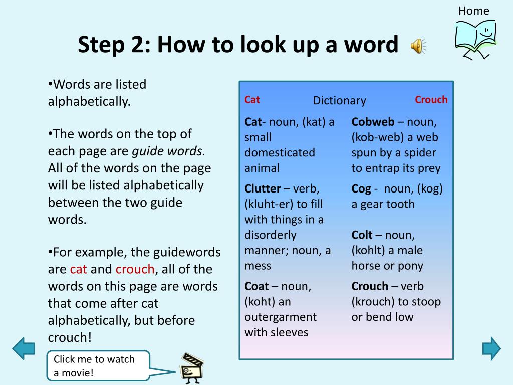 presentation of dictionary meaning