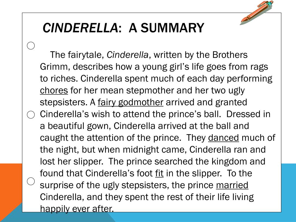 cinderella story summary essay 300 words