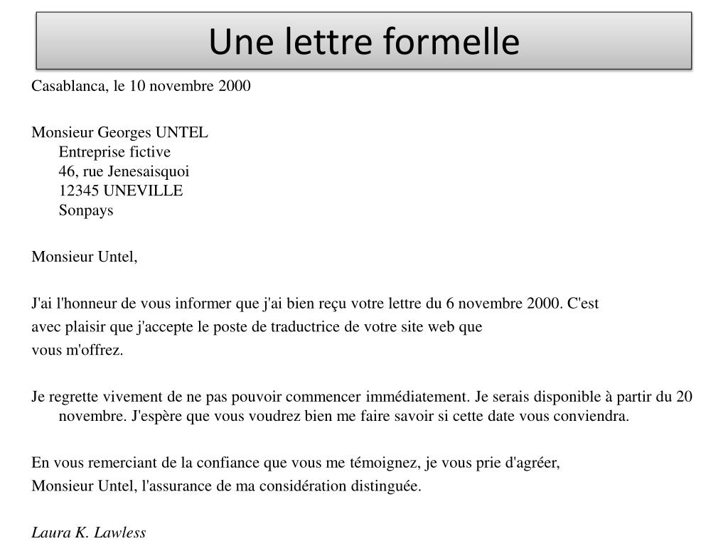 PPT  Une lettre formelle PowerPoint Presentation, free download  ID
