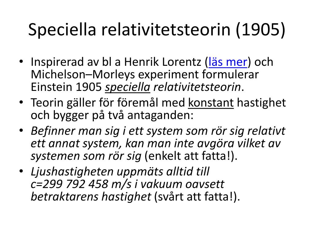 PPT - Speciella relativitetsteorin PowerPoint Presentation, free download -  ID:2181901