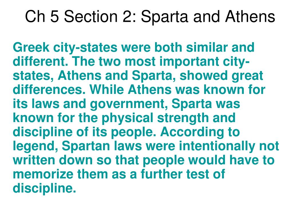 Ppt Ch 5 Section 2 Sparta And Athens Powerpoint Presentation Free