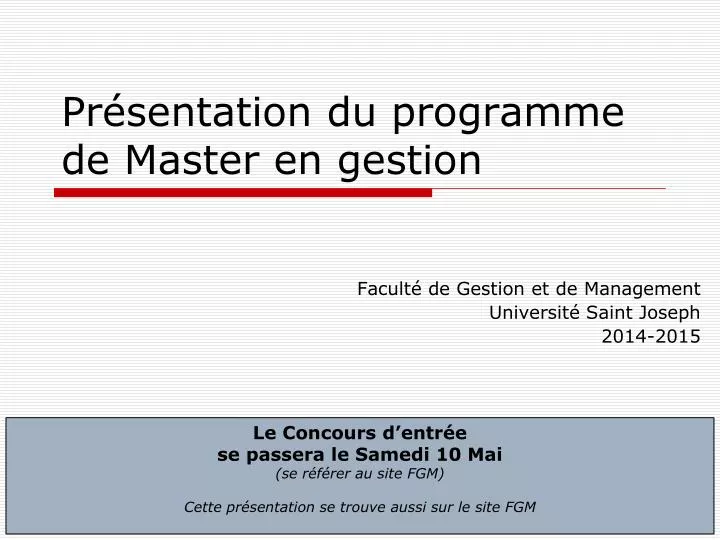 PPT  Présentation du programme de Master en gestion PowerPoint