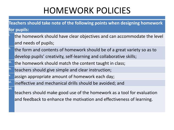 homework policies in primary schools