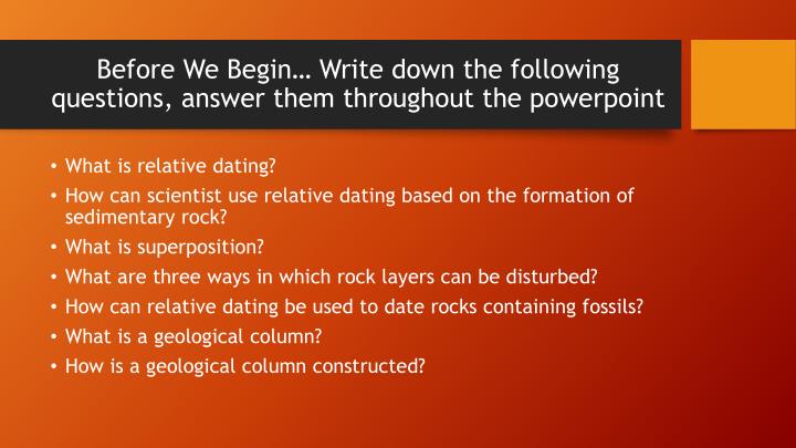 Explain the difference between absolute and relative dating of rocks