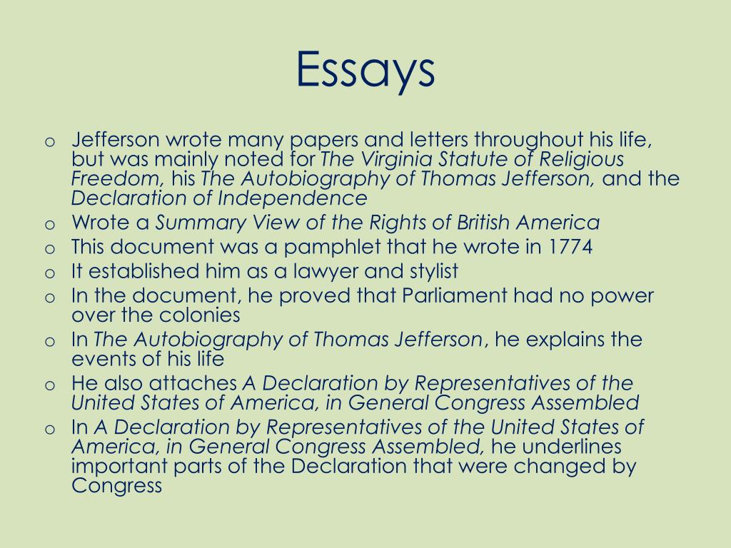 thomas jefferson secondary essays