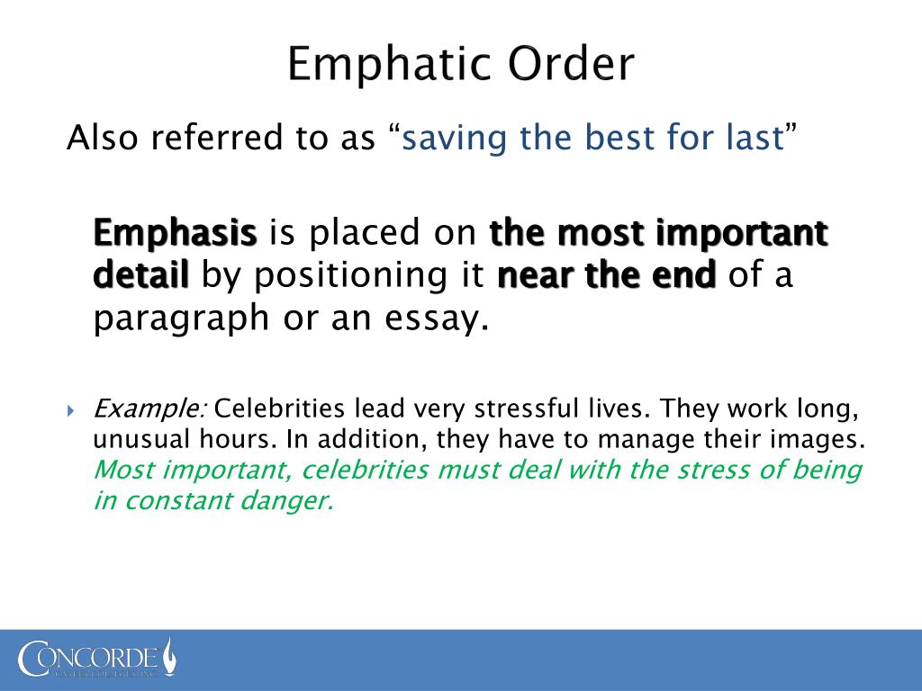 when an essay uses emphatic order it means quizlet