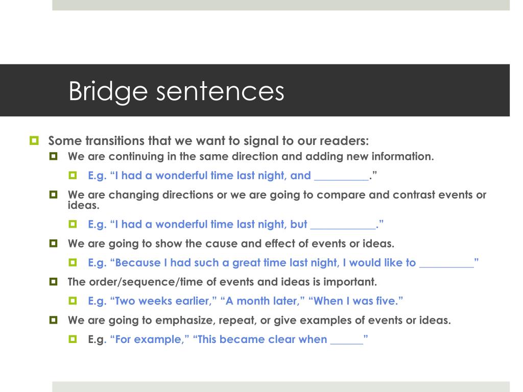what does a bridge in an essay look like