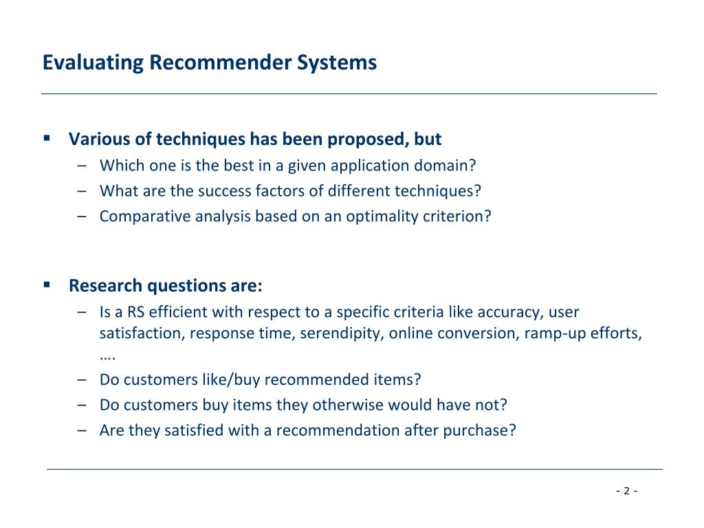 PPT - Evaluating Recommender Systems PowerPoint Presentation, free download  - ID:2220967