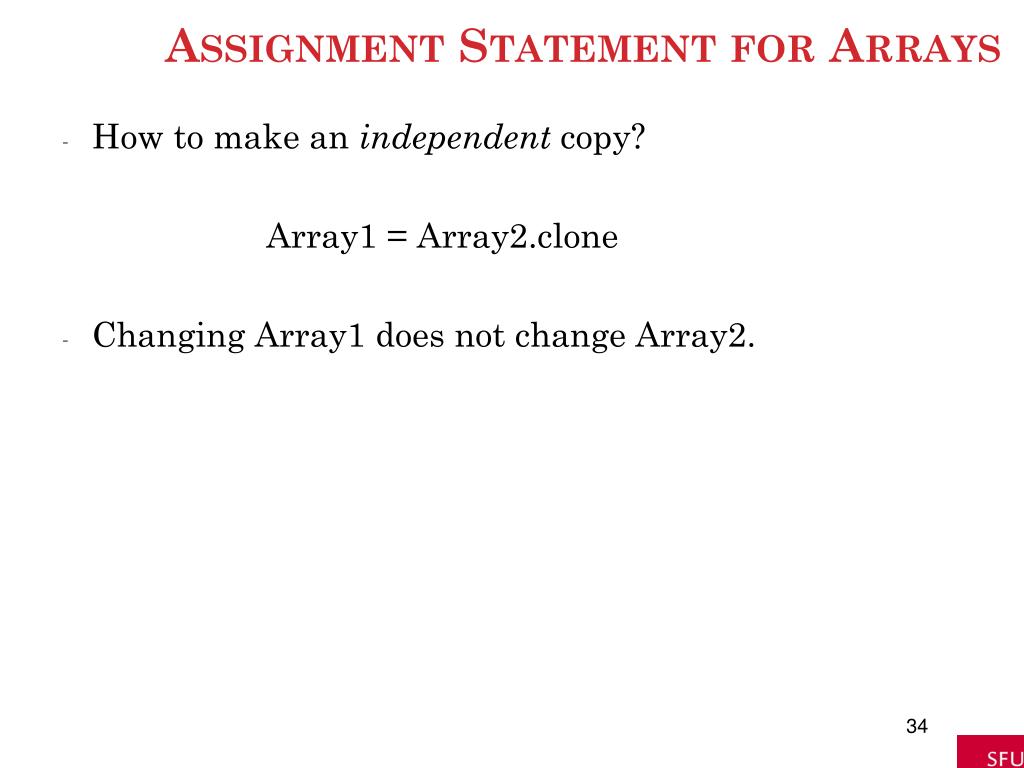 assignment statement of array