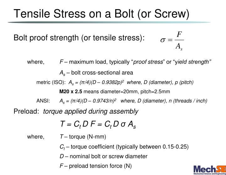 What Is The Tensile Stress Area Of A Bolt