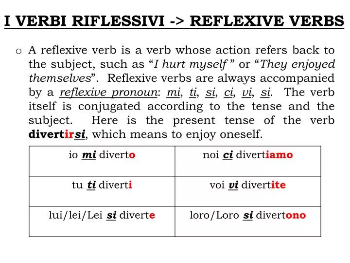 PPT - I VERBI RIFLESSIVI -> REFLEXIVE VERBS PowerPoint Presentation -  ID:2233629