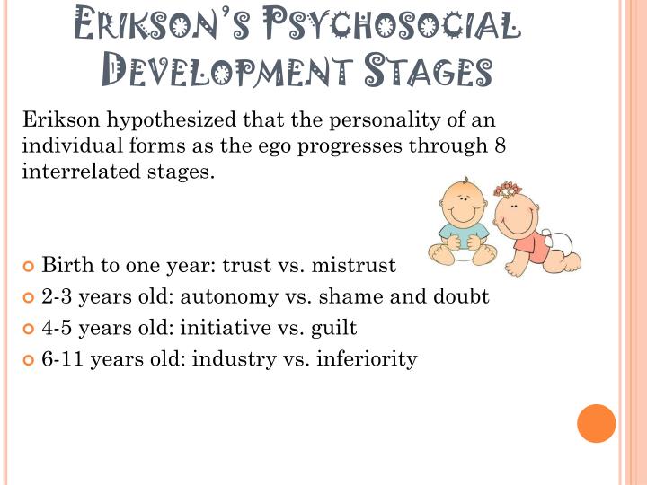 eriksons fifth stage of psychosocial development essay Erikson ' s stages of psychosocial development and life events essay psychosocial development the first stage of development is infancy it lasts from birth to 1 year. eriksons fifth stage of psychosocial development essay Erikson ' s stages of psychosocial development and life events essay psychosocial development the first stage of development is infancy it lasts from birth to 1 year.