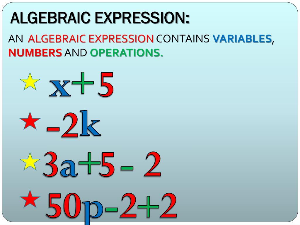 Expression contains. Algebraic expression.