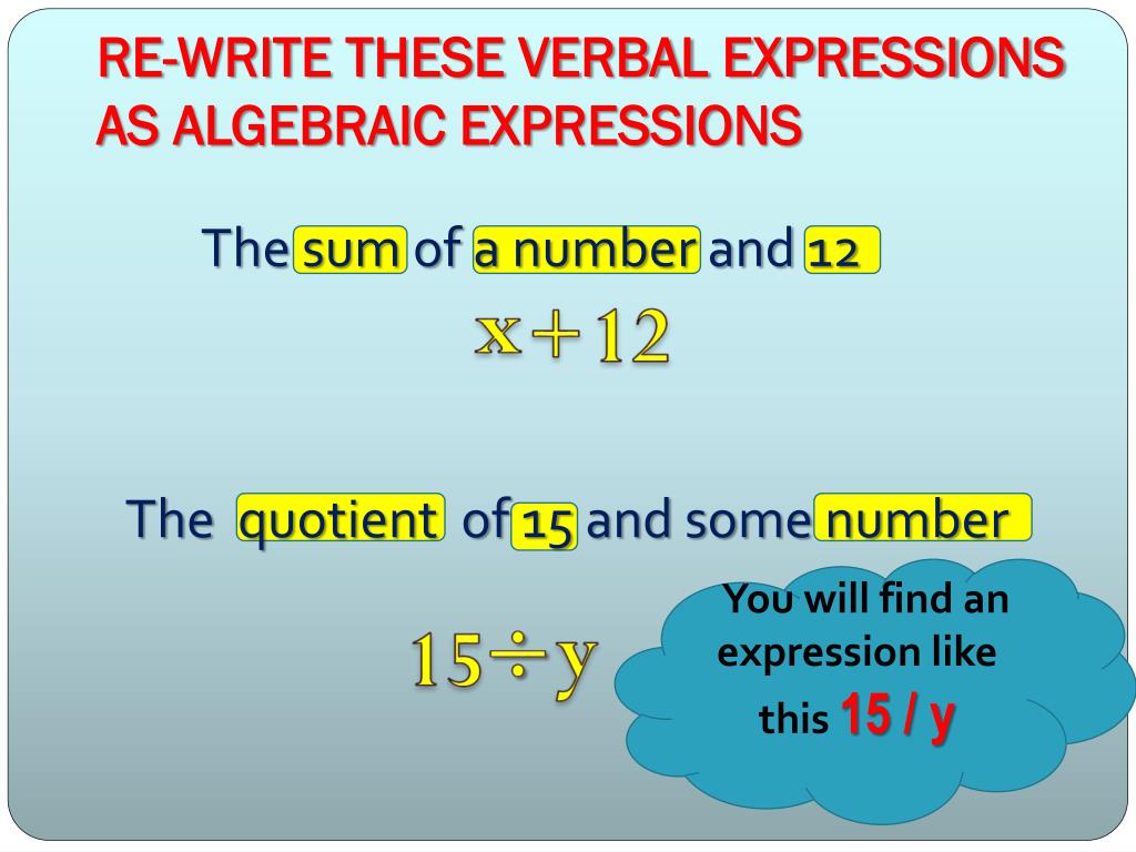 Algebraic Expressions To Verbal Expressions Worksheets