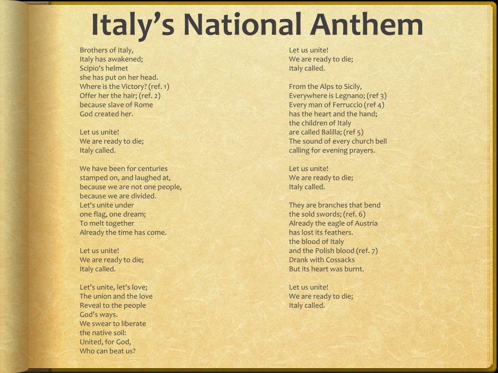 Italian National Anthem Lyrics In English - Inno di Mameli with Lyrics ...