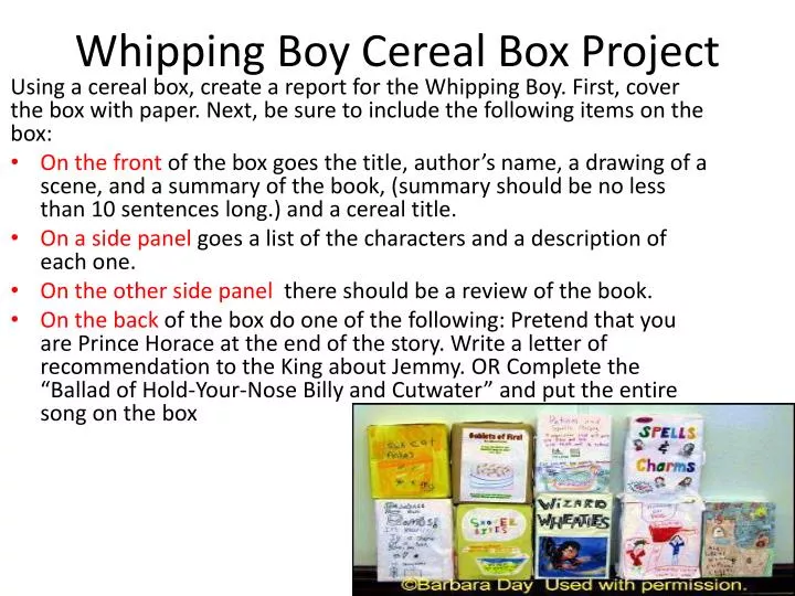 whipping boy cereal box project n.
